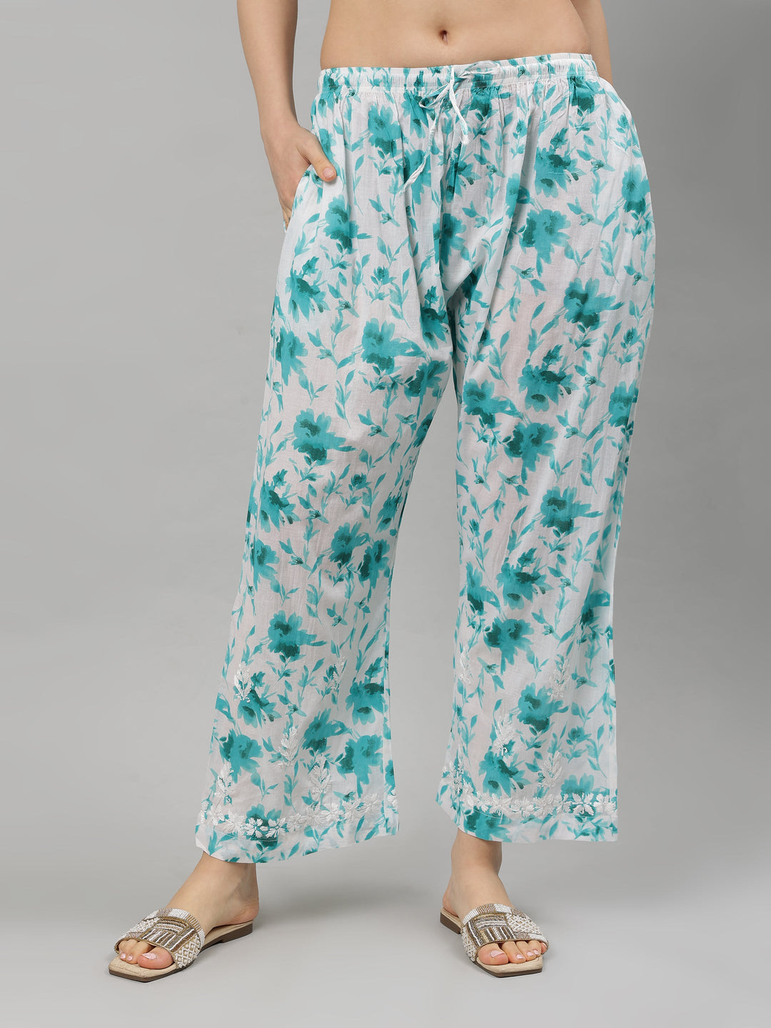 White-Cotton-Lucknowi-Chikankari-Kurta-with-Pant-Set
