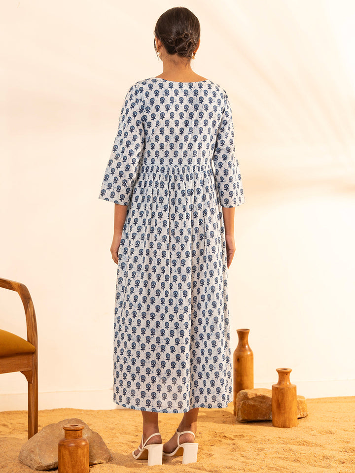 White-Cotton-Floral-Maternity-Maxi-Dress