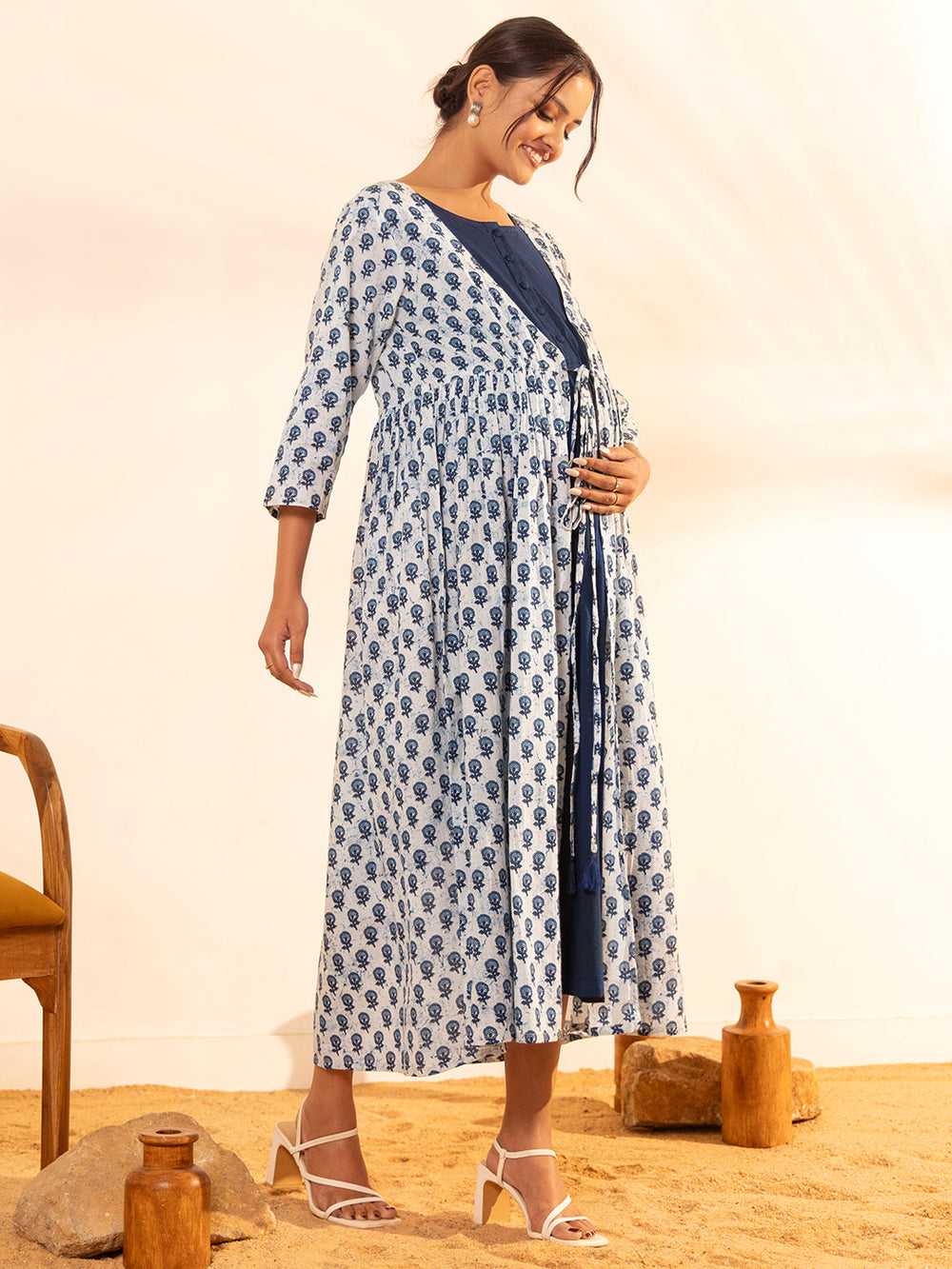 White-Cotton-Floral-Maternity-Maxi-Dress