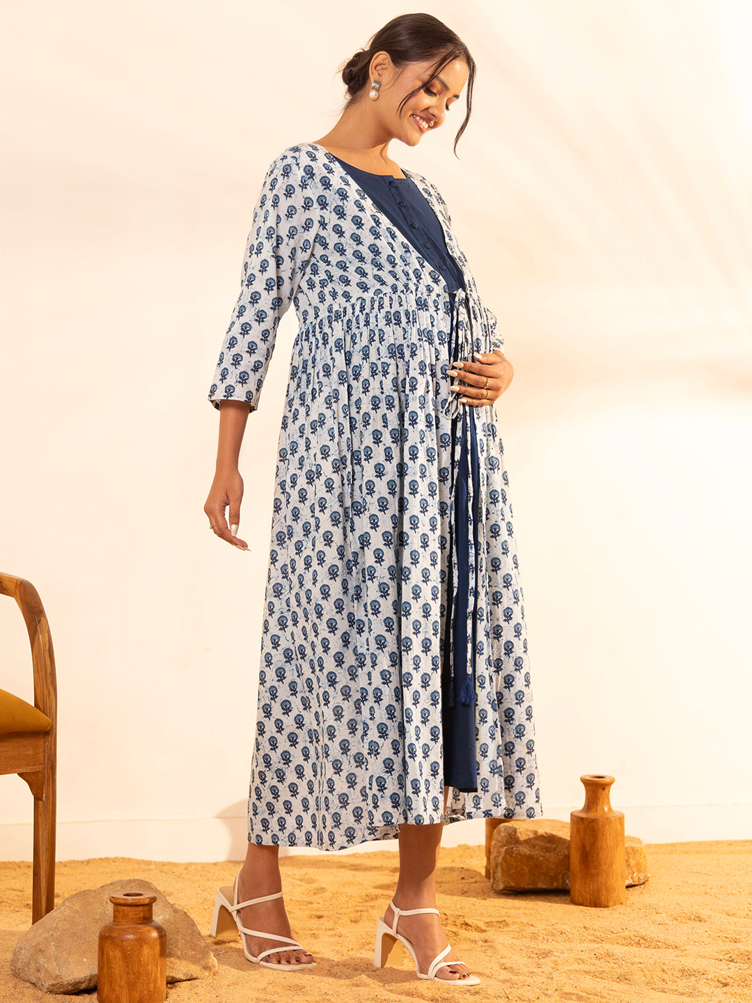 White-Cotton-Floral-Maternity-Maxi-Dress