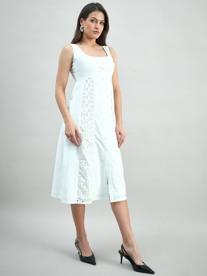 White-Cotton-Patchwork-Panel-Schiffli-Midi-Dress