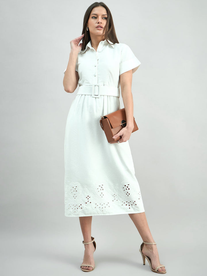 White-Cotton-Schiffli-Shirt-Dress-With-Detachable-Belt