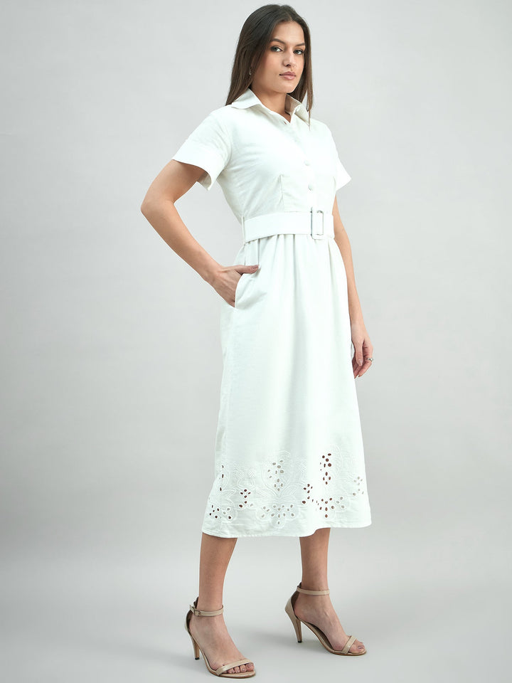 White-Cotton-Schiffli-Shirt-Dress-With-Detachable-Belt