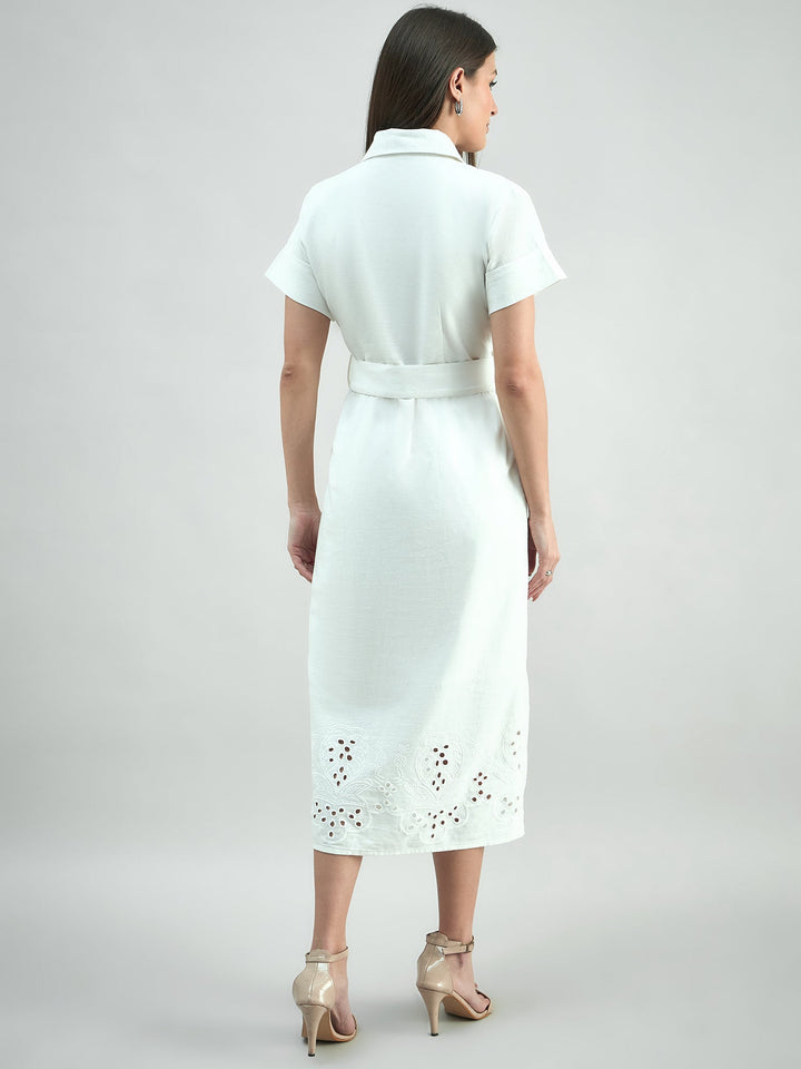 White-Cotton-Schiffli-Shirt-Dress-With-Detachable-Belt