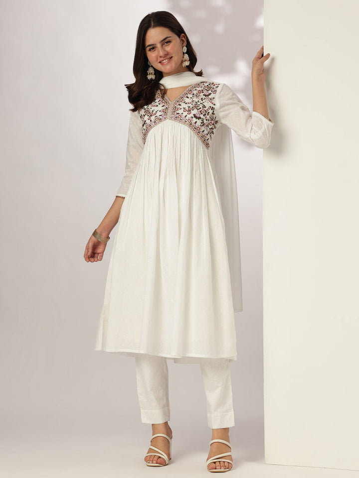 White-Dobby-Cotton-A-Line-Embroidered-3-Piece-Kurta-Set