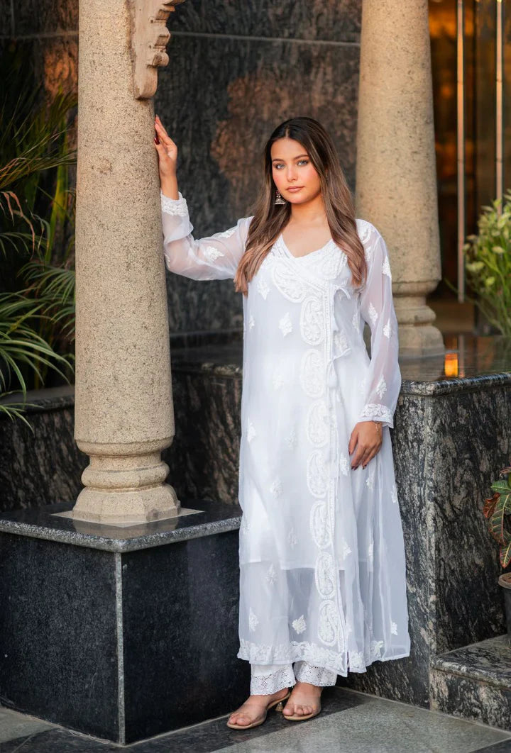 White-Georgette-Angrakaha-Kurta-With-Slip
