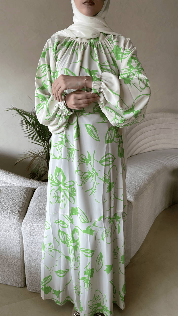White-&-Green-Georgette-Fusion-Long-Dress-