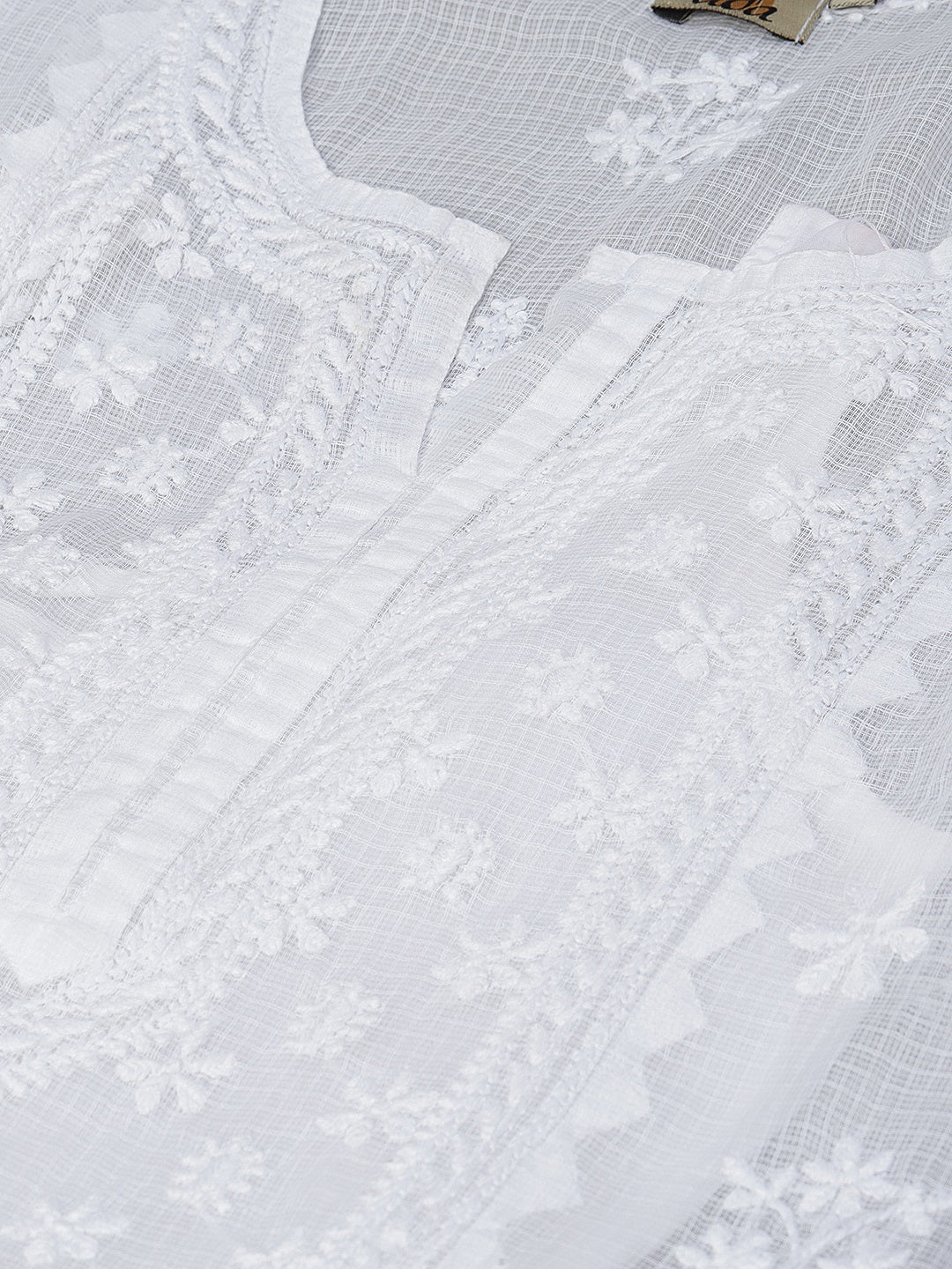 White-Kota-Cotton-Embroidered-Chikankari-Kurta-With-Slip