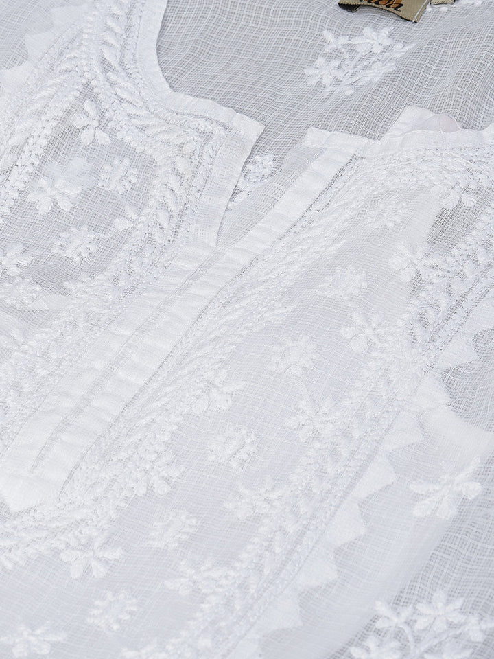White-Kota-Cotton-Embroidered-Chikankari-Kurta-With-Slip