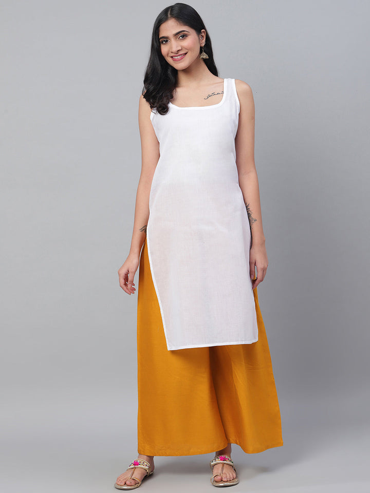 White-Kota-Cotton-Embroidered-Chikankari-Kurta-With-Slip