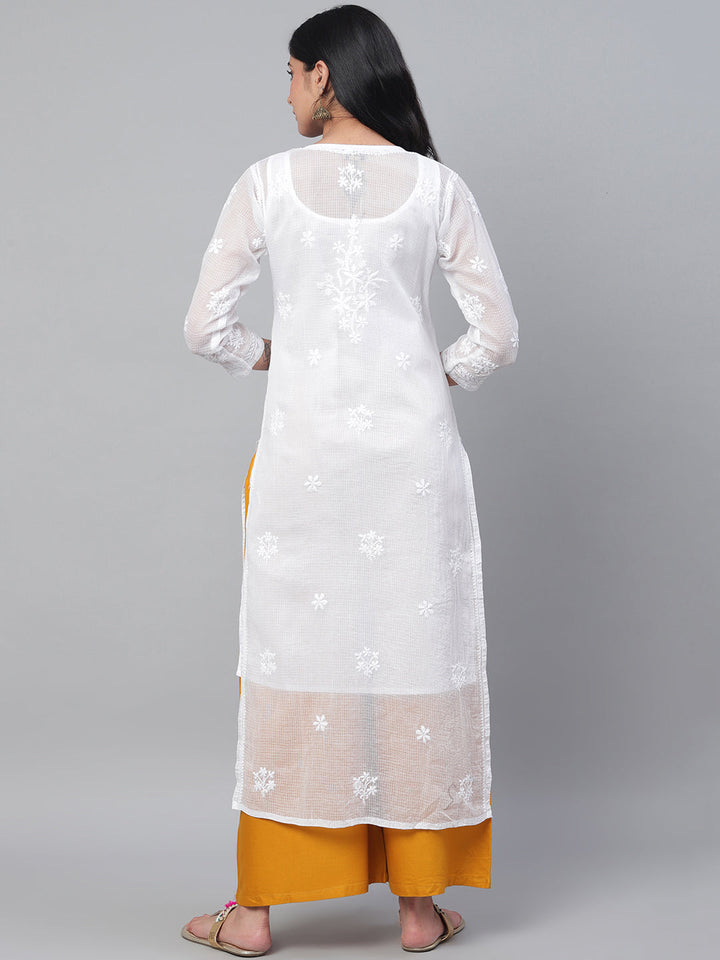 White-Kota-Cotton-Embroidered-Chikankari-Kurta-With-Slip