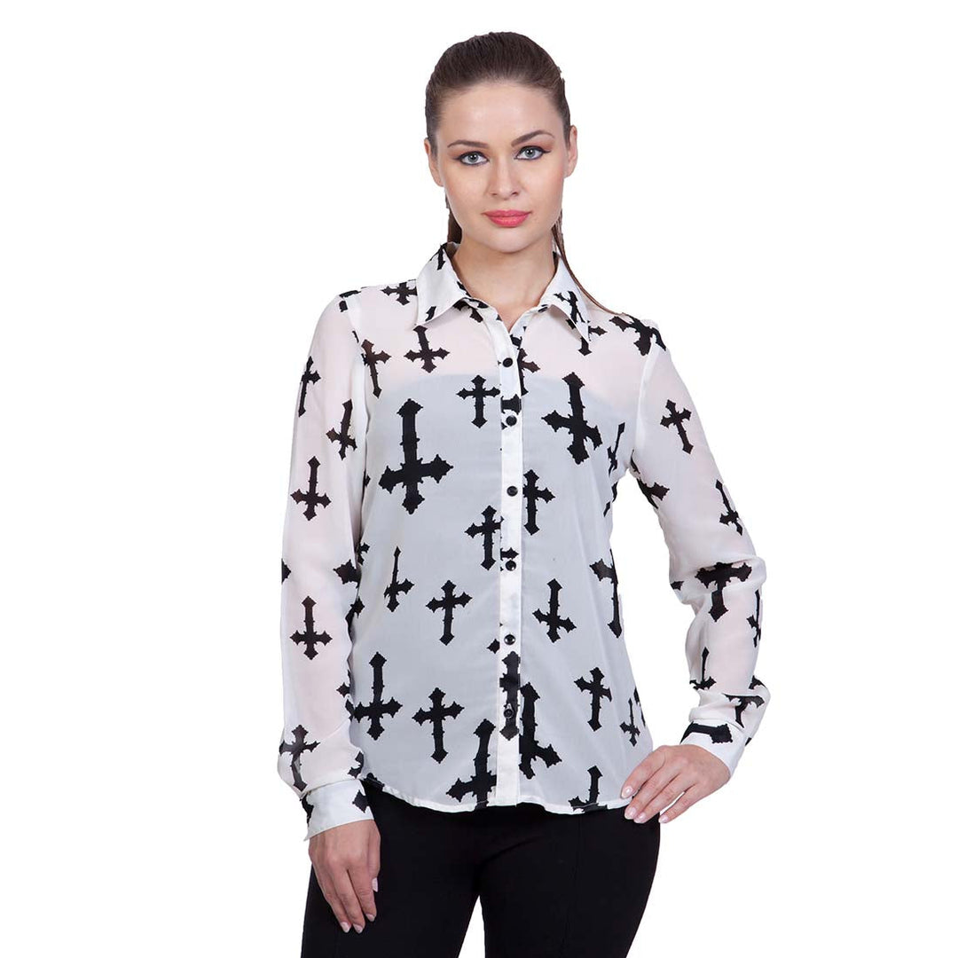 White-Polyester-Cross-Print-Shirt
