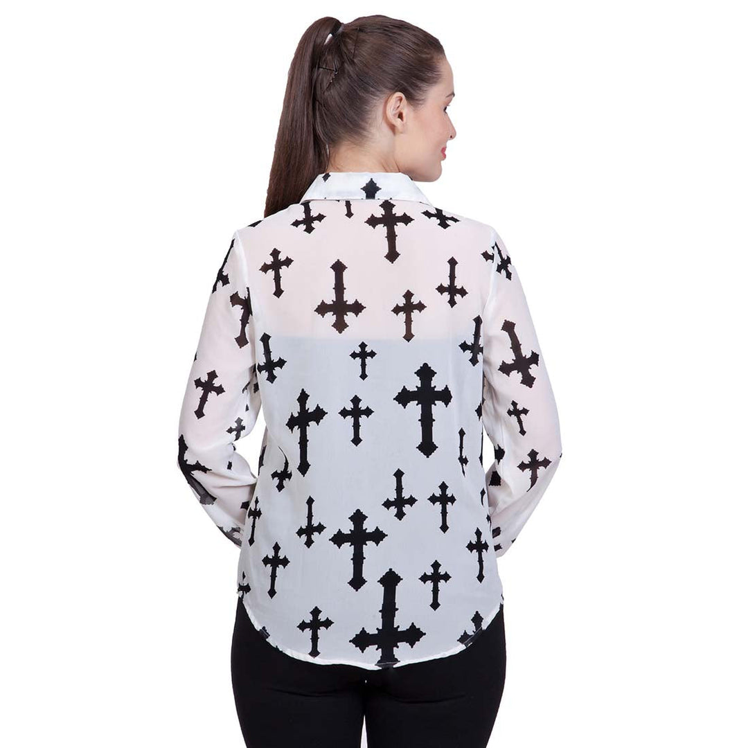 White-Polyester-Cross-Print-Shirt