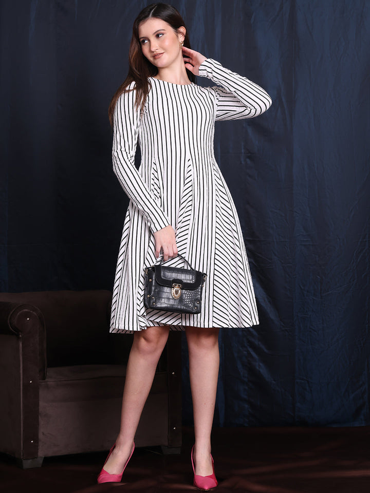 White-Spandex-A-Line-Unique-Paneled-Skirt-Detailing-Dress-