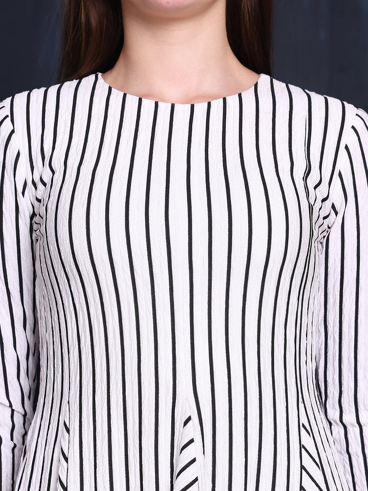 White-Spandex-A-Line-Unique-Paneled-Skirt-Detailing-Dress-