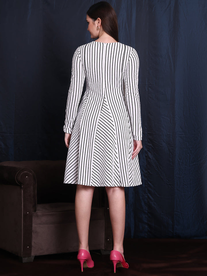 White-Spandex-A-Line-Unique-Paneled-Skirt-Detailing-Dress-