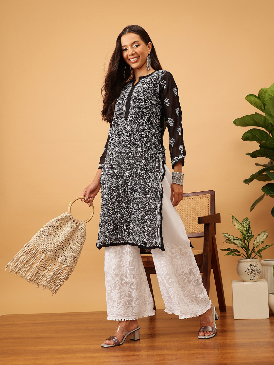 White Georgette 100% OG Chikankari Palazzos