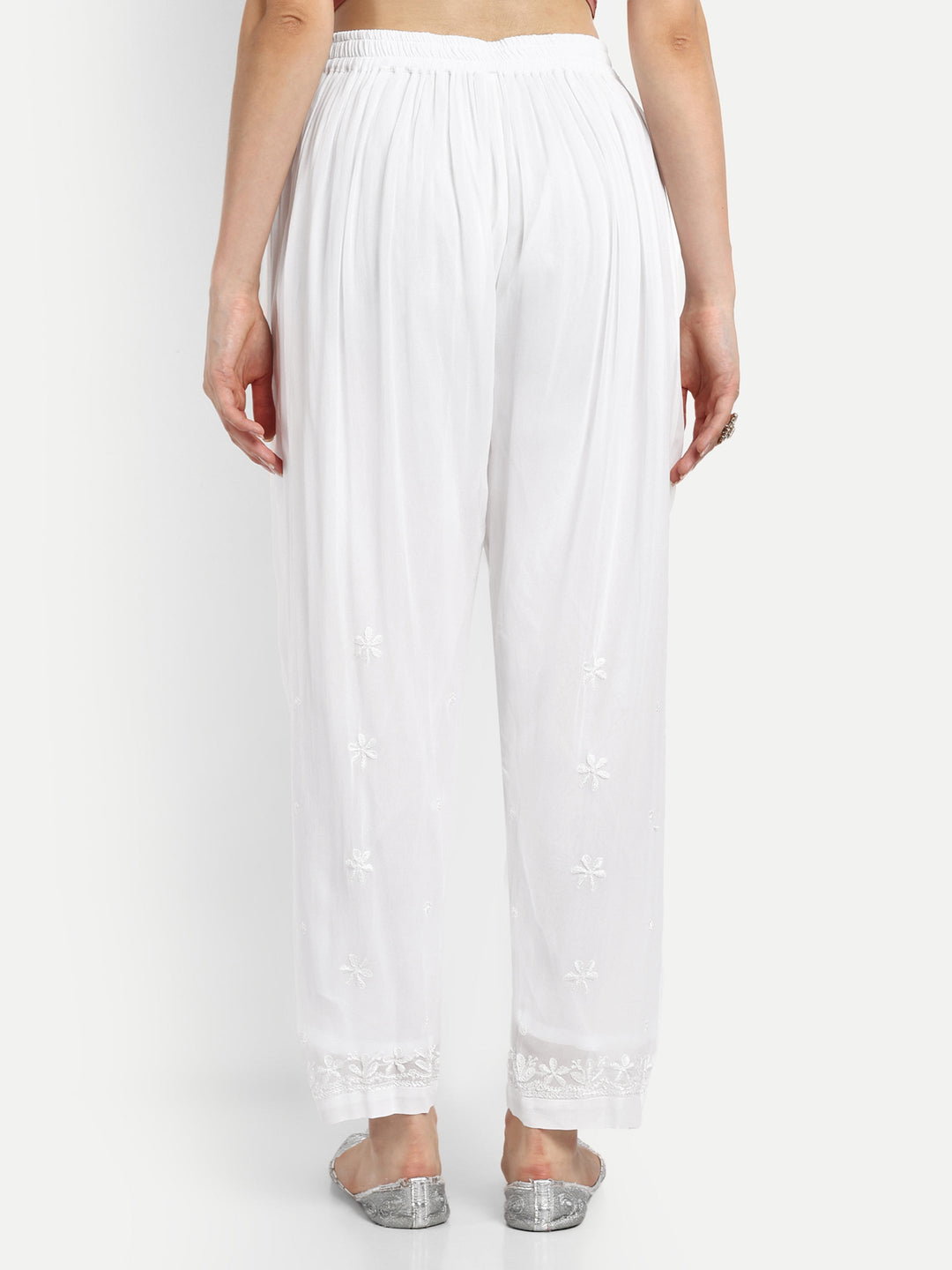 White Viscose Georgette Chikankari Palazzos