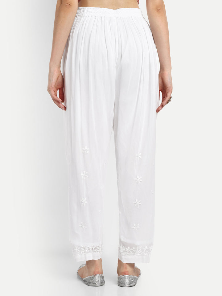 White Viscose Georgette Chikankari Palazzos
