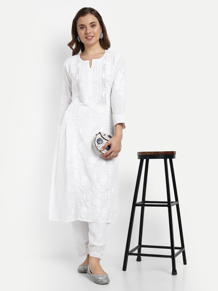 White Viscose Georgette Chikankari Palazzos