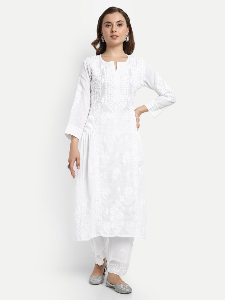 White Viscose Georgette Chikankari Palazzos