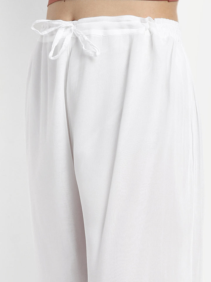 White Viscose Georgette Chikankari Palazzos