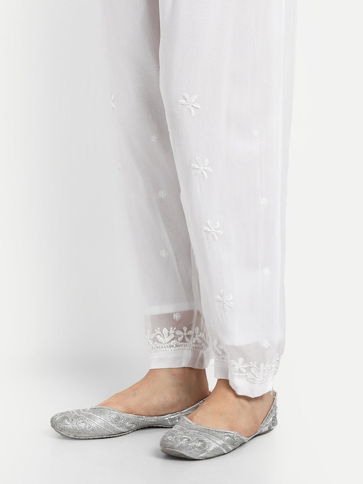 White Viscose Georgette Chikankari Palazzos