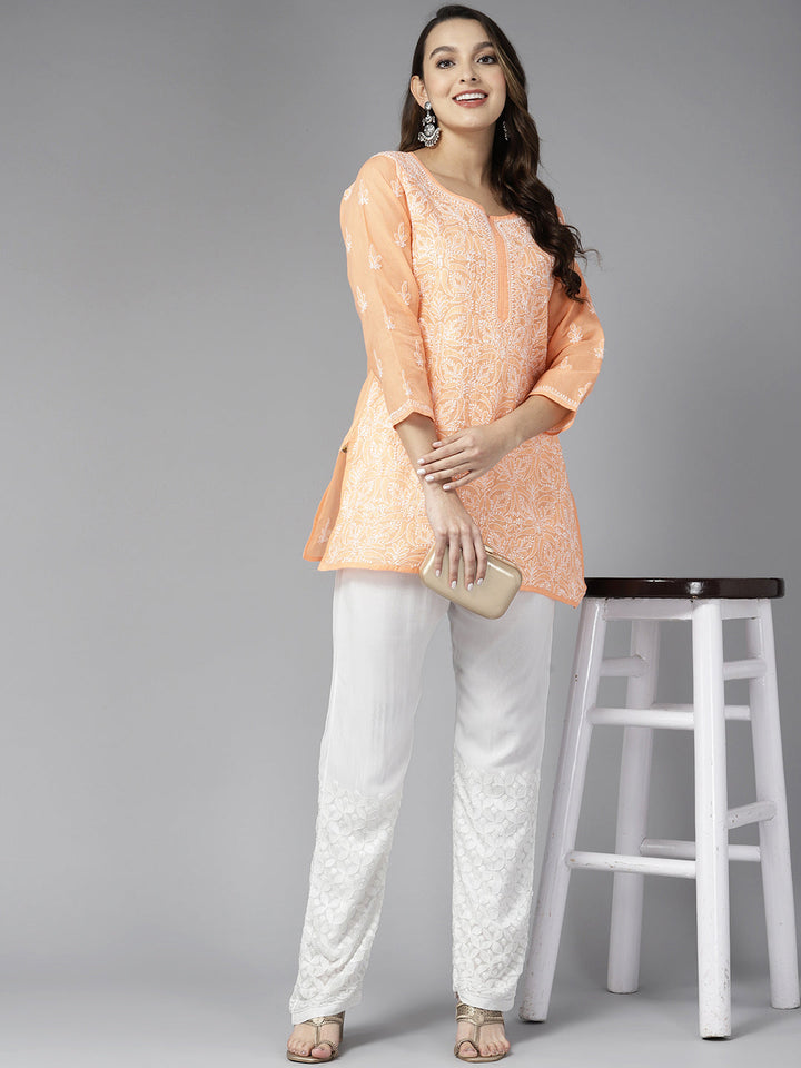White Georgette 100% OG Chikankari Resham Jaal Palazzos