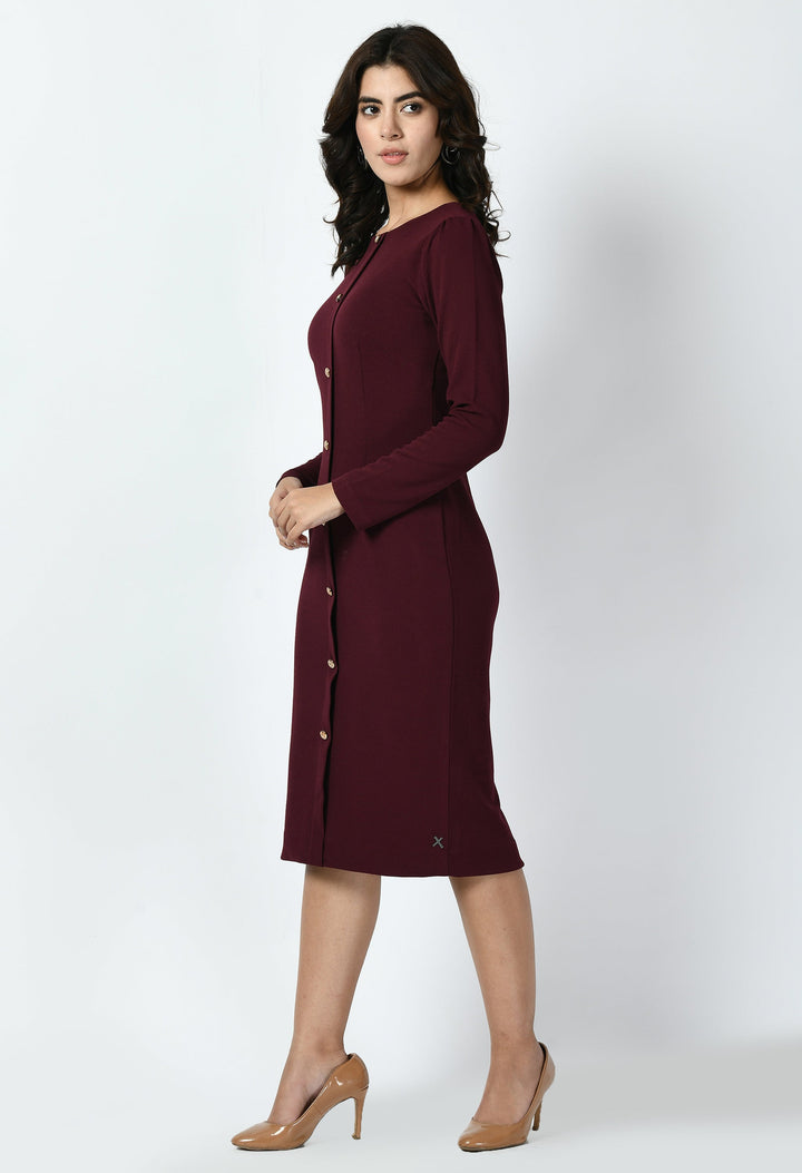 Wine-Cotton-Blend-Acme-Button-Down-Midi-Sheath-Dress