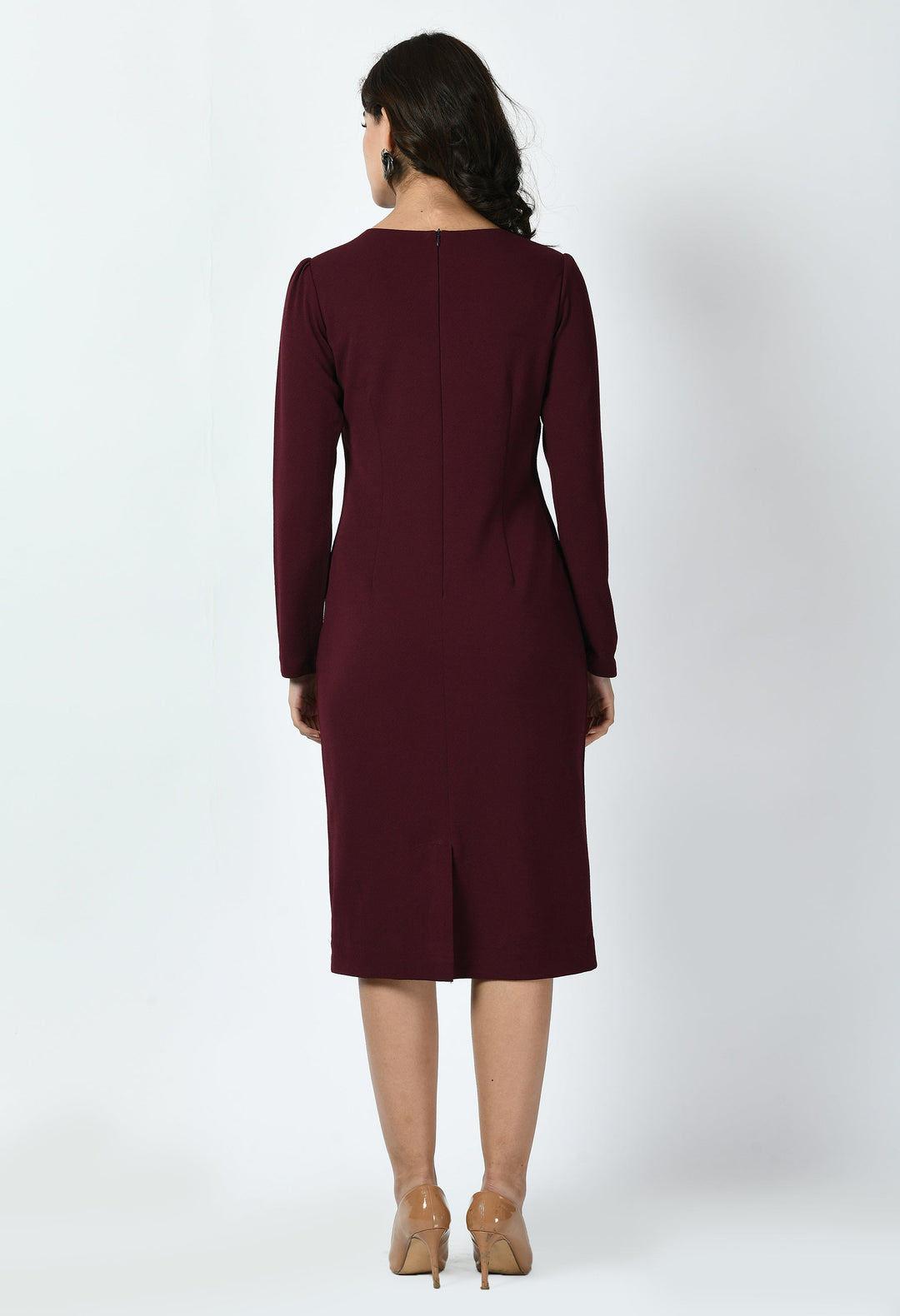 Wine-Cotton-Blend-Acme-Button-Down-Midi-Sheath-Dress