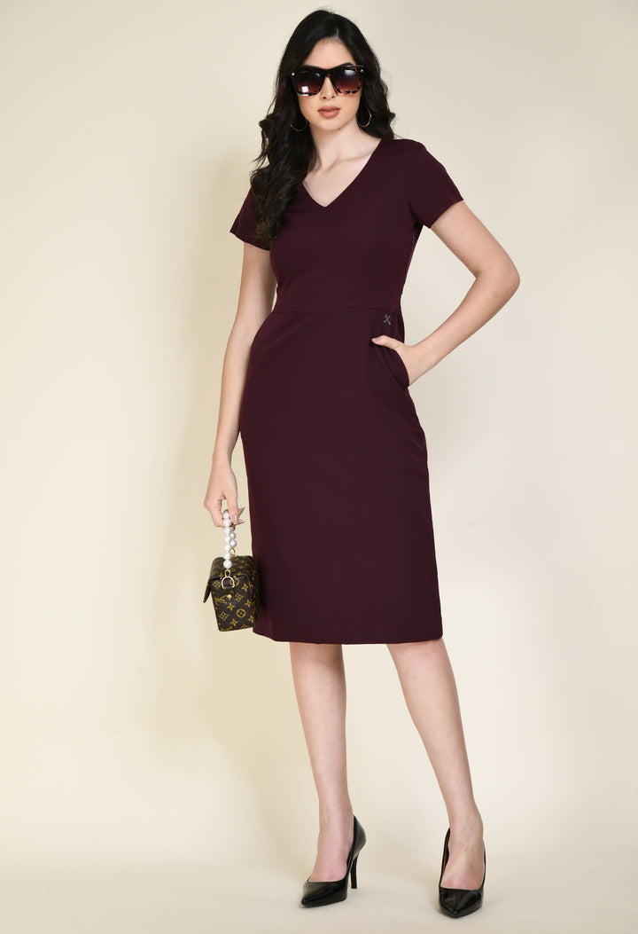 Wine-Cotton-Blend-Composure-Sheath-Dress