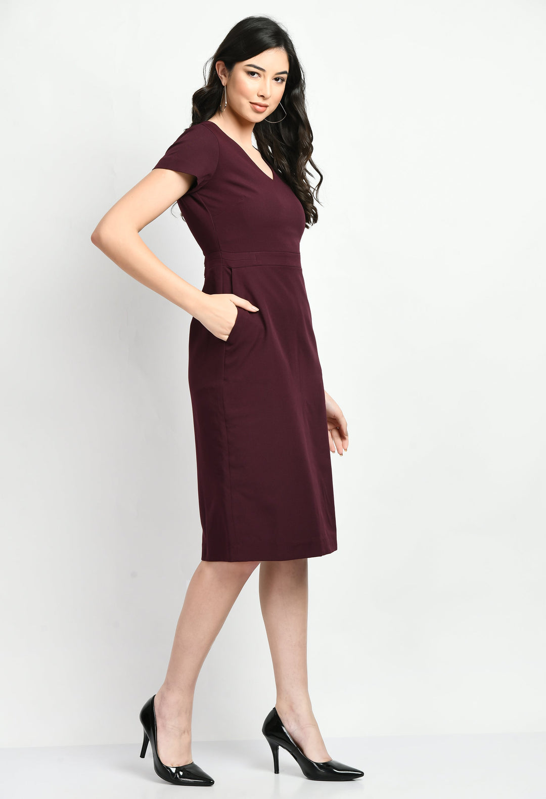 Wine-Cotton-Blend-Composure-Sheath-Dress