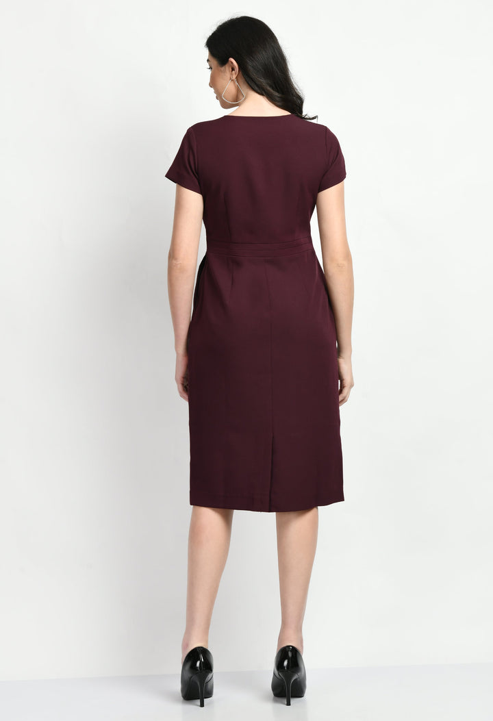 Wine-Cotton-Blend-Composure-Sheath-Dress