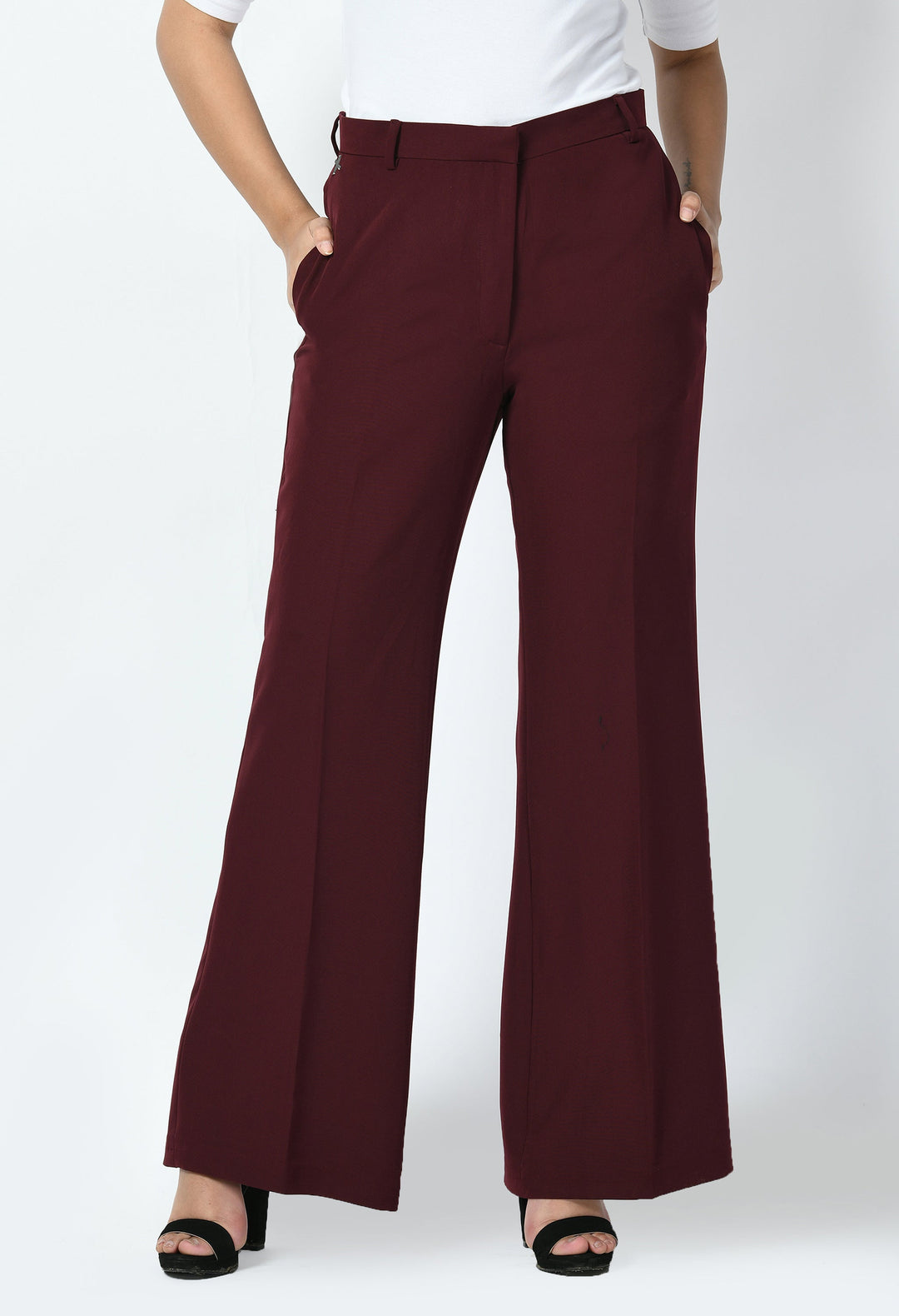 Wine-Cotton-Blend-Eminence-Solid-Bootcut-Trouser