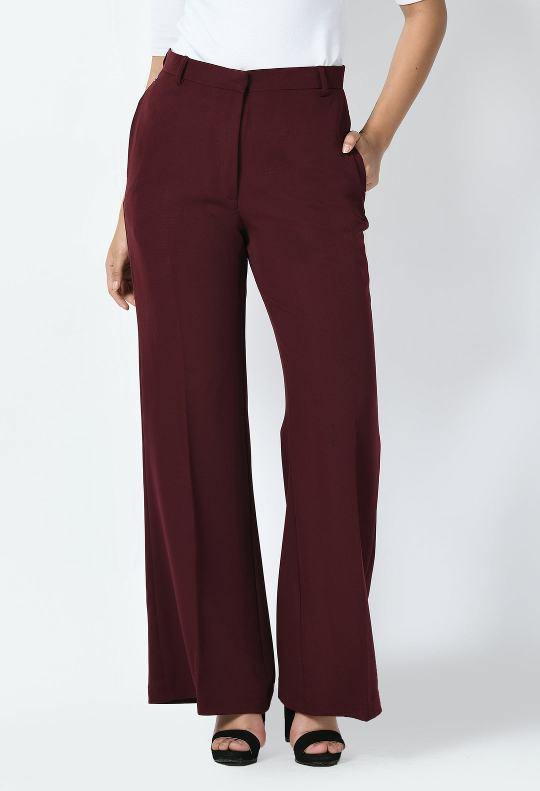 Wine-Cotton-Blend-Eminence-Solid-Bootcut-Trouser