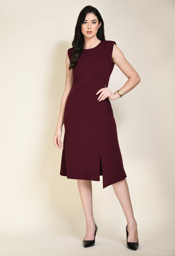 Wine-Cotton-Blend-Finesse-Asymmetrical-A-Line-Dress