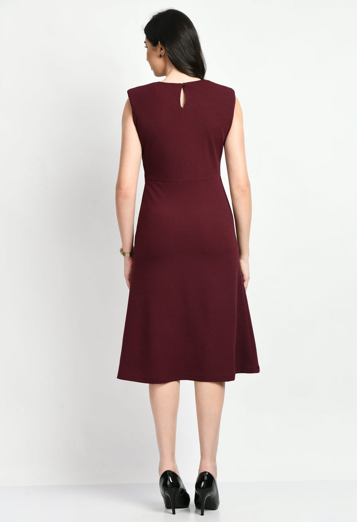 Wine-Cotton-Blend-Finesse-Asymmetrical-A-Line-Dress