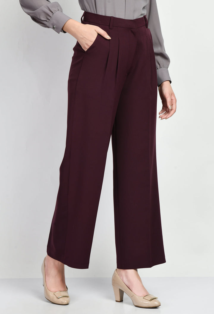 Wine-Cotton-Blend-Influence-Solid-Wide-Leg-Trouser