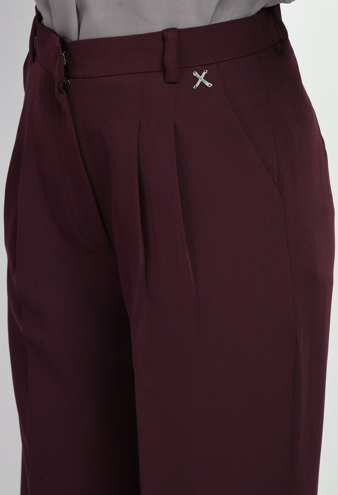 Wine-Cotton-Blend-Influence-Solid-Wide-Leg-Trouser