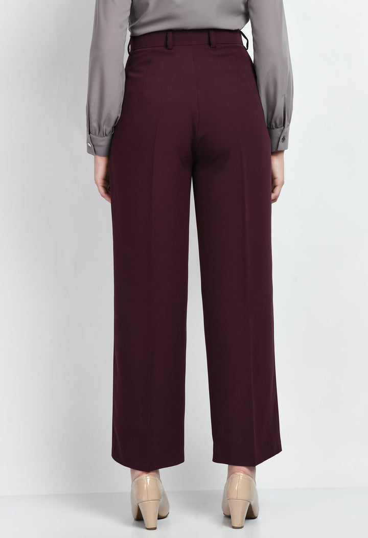 Wine-Cotton-Blend-Influence-Solid-Wide-Leg-Trouser