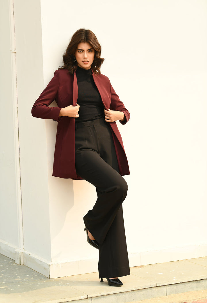 Wine-Cotton-Blend-Supremacy-Solid-Long-Blazer