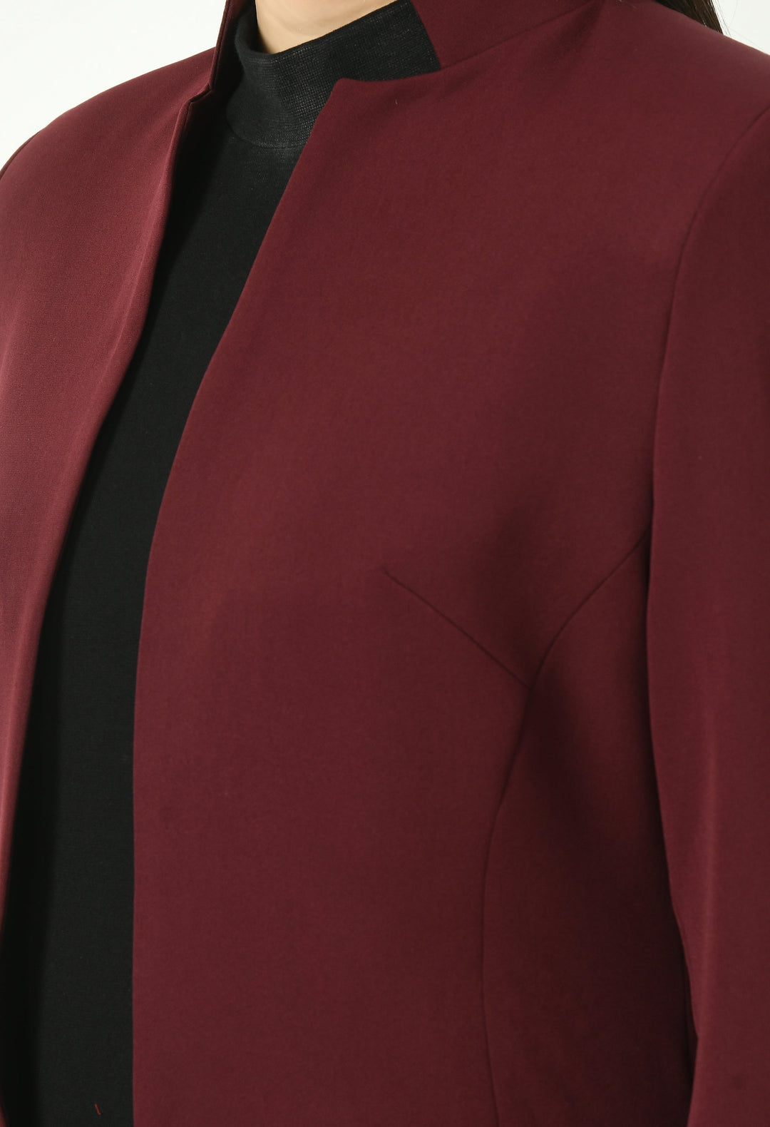 Wine-Cotton-Blend-Supremacy-Solid-Long-Blazer