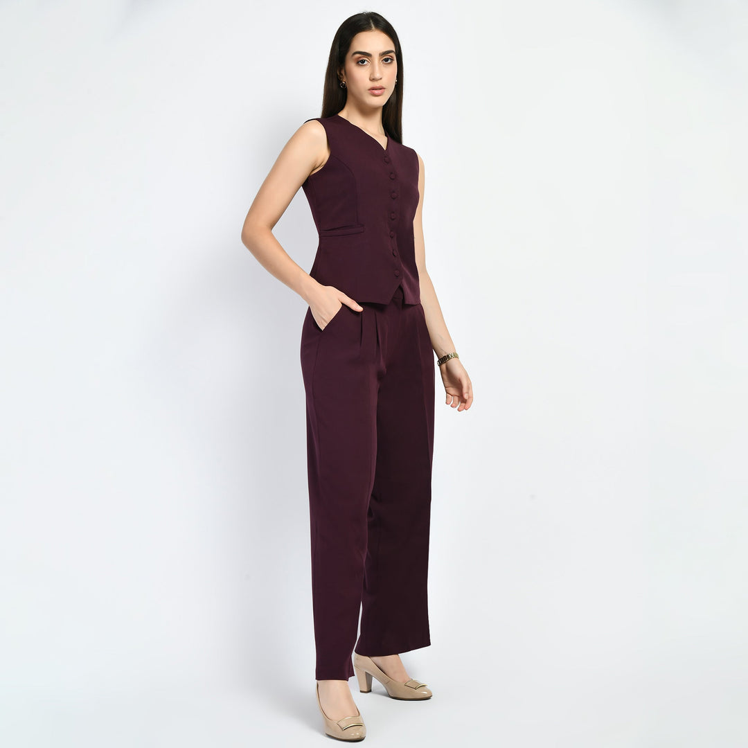 Wine-Elusiveness-Solid-Trouser-Coat-Top-Co-Ord-Set