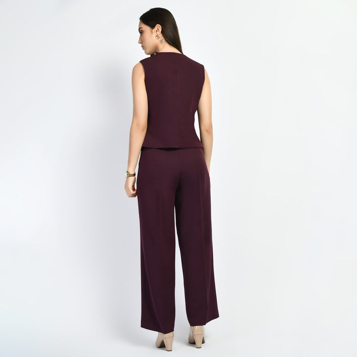 Wine-Elusiveness-Solid-Trouser-Coat-Top-Co-Ord-Set