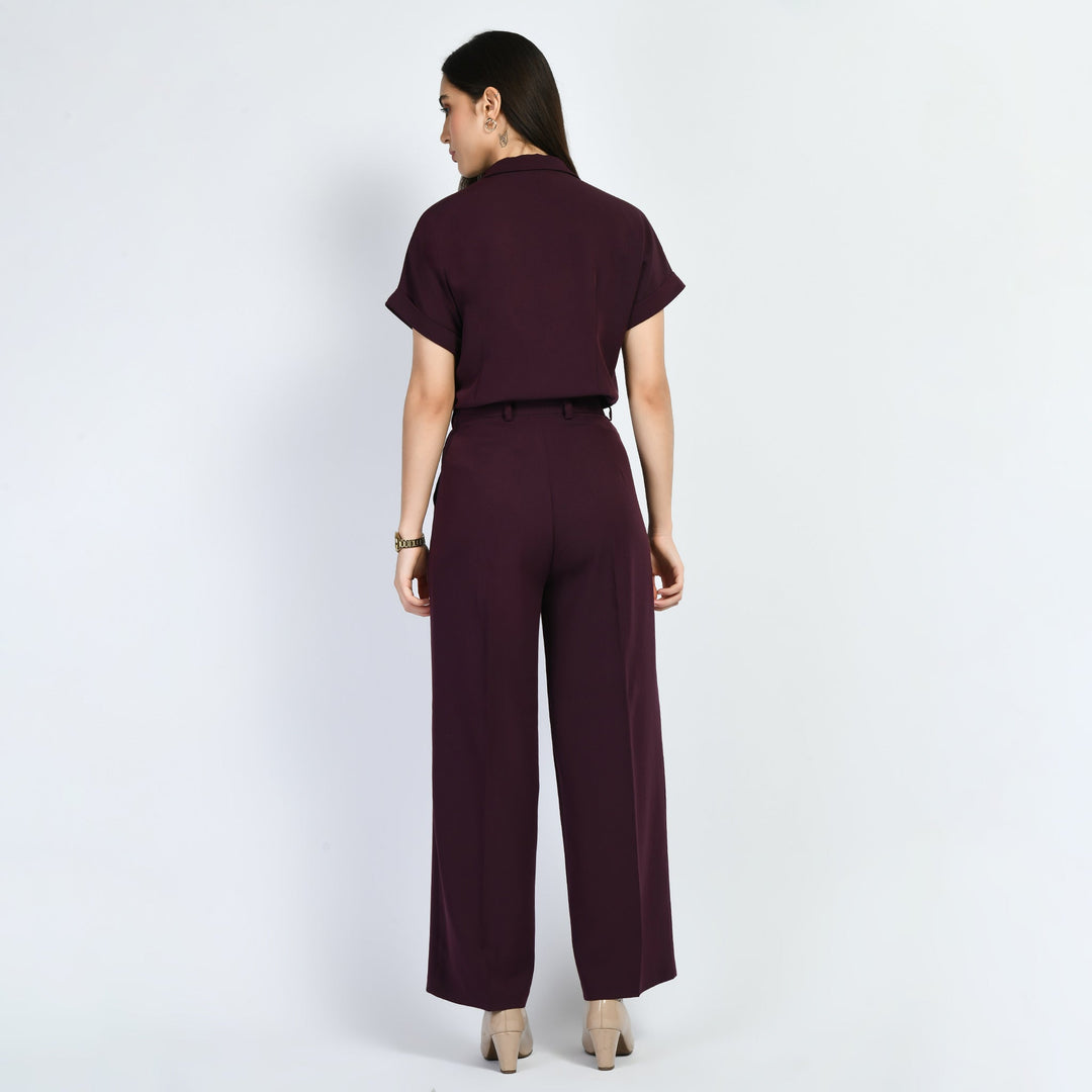 Wine-Solid-Trouser-With-Blazer-Tie-Top-Co-Ord-Set