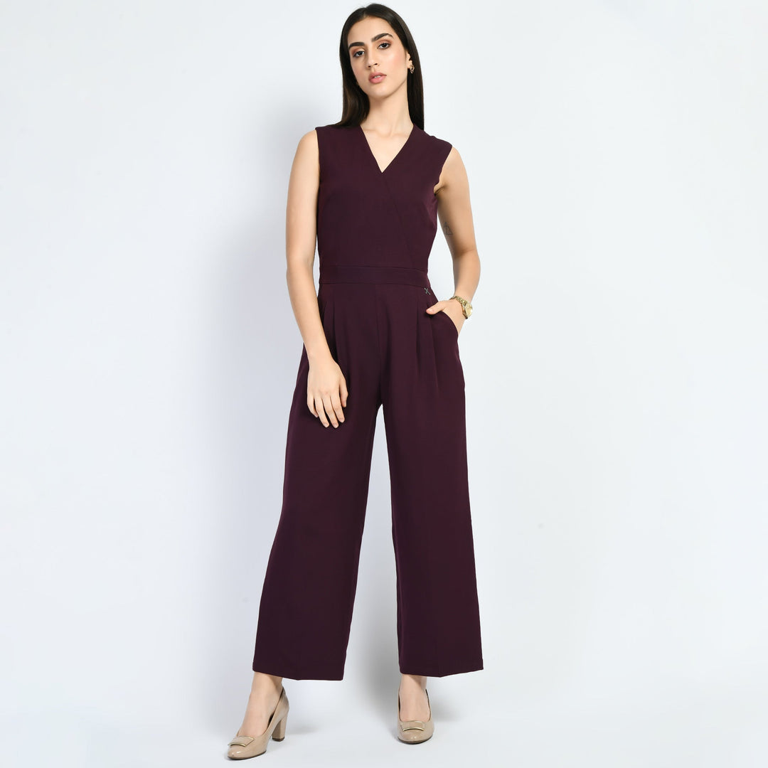 Wine-Timelessness-V-Neck-Wide-Leg-Jumpsuit