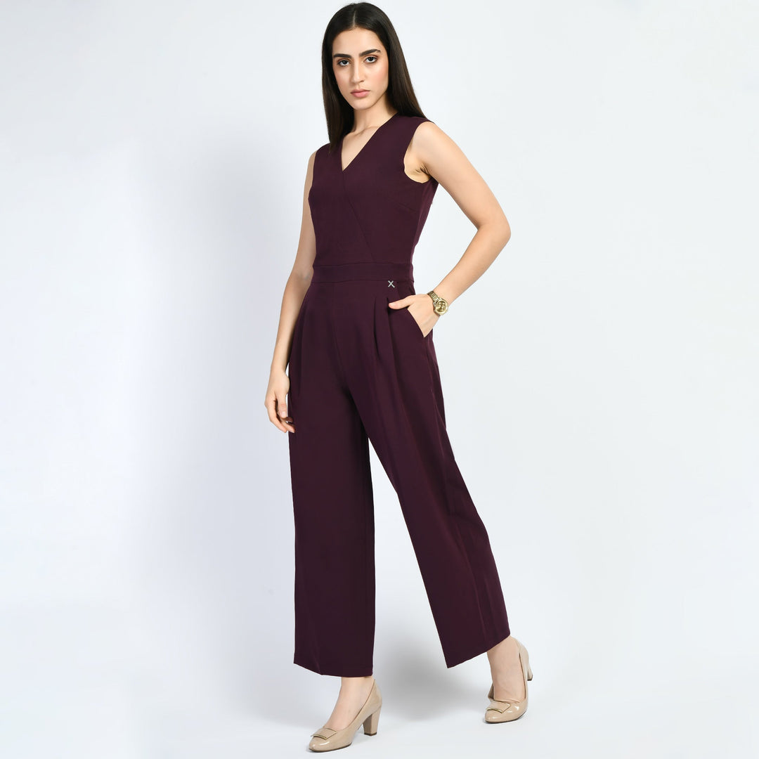 Wine-Timelessness-V-Neck-Wide-Leg-Jumpsuit