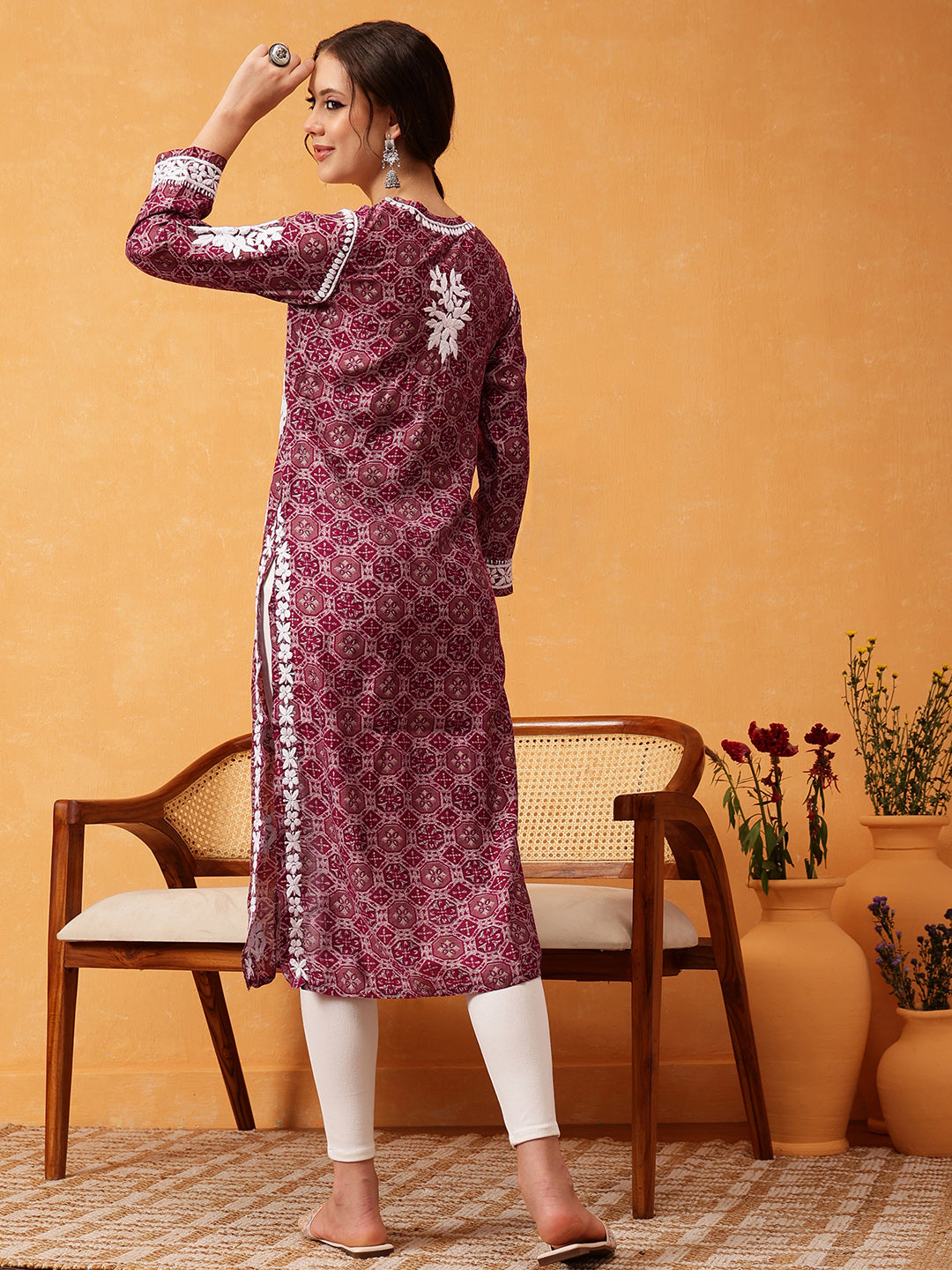 Wine-&-White-Chanderi-Silk-Embroidered-Chikankari-Kurta