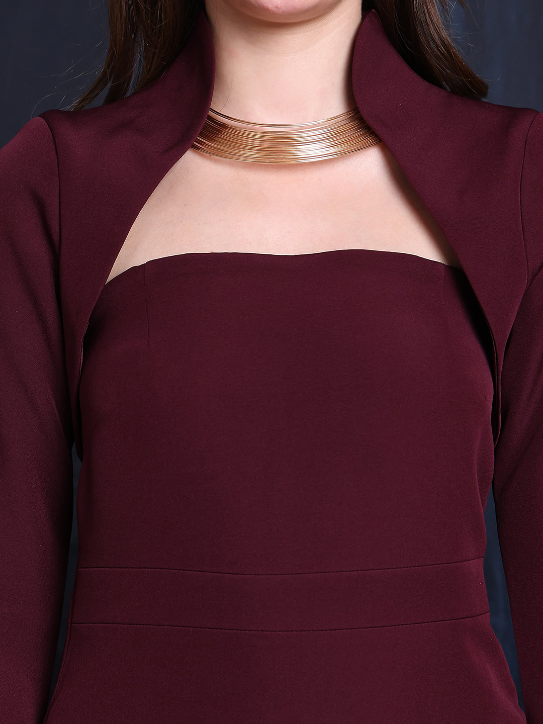Wine-Lycra-Cosmic-Couture-2-Piece-Dress-With-Shrug-Blazer