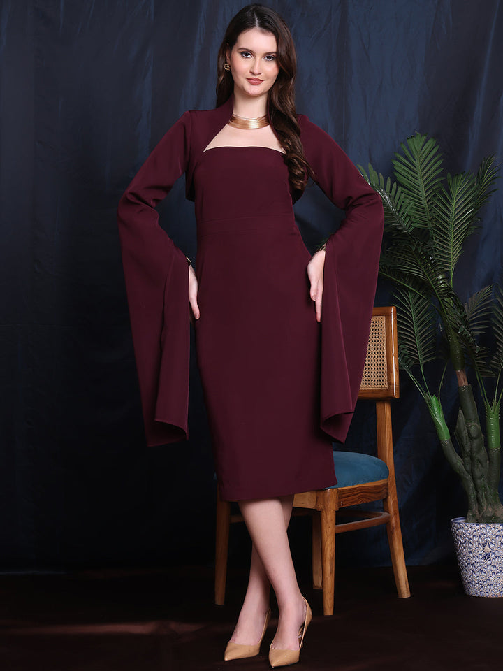 Wine-Lycra-Cosmic-Couture-2-Piece-Dress-With-Shrug-Blazer